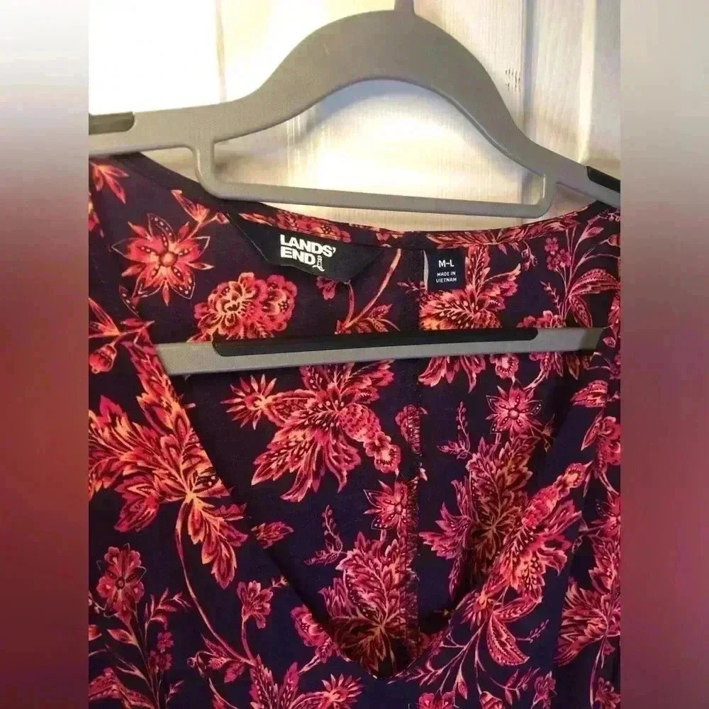 Women's Lands' End Gathered Waist Kaftan Swim Cover-Up Dress size M/L - Picture 10 of 13
